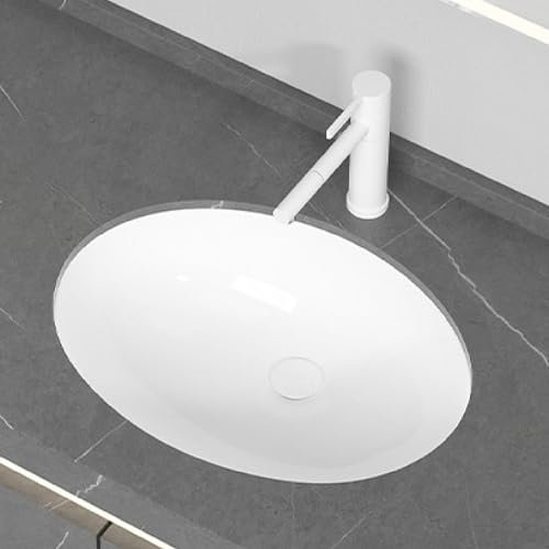 NSTVVEE Lavabo de baño Resistente a los arañazos, Lavabo bajo encimera Ovalado, Lavabo Moderno y Sencillo, fácil de Instalar para Apartamentos pequeños, Casas, hoteles, restaurantes (Blanc
