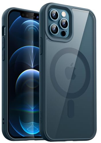 JETech Magnetisch Hülle für iPhone 12/12 Pro 6,1 Zoll Kompatibel mit MagSafe, Stoßfest Stoßfänger Handyhülle, Solid Farbe Matte TPU Rahmen, Anti-Kratzer Transparent Rückseite (Pazifisches Blau)