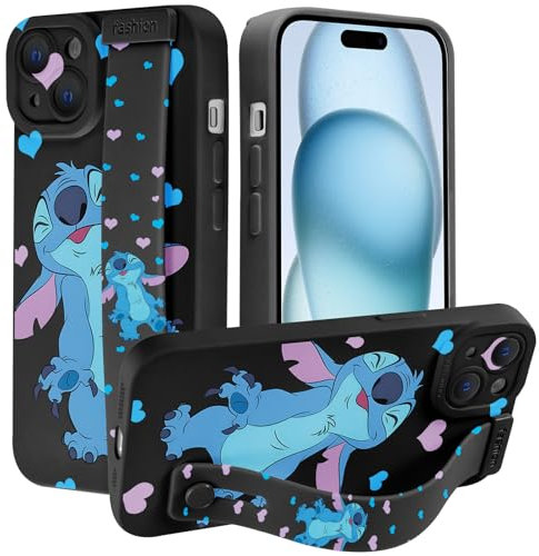 Omyzo Cartoon Case for iPhone 13 Case 6,1 with Wrist Strap,Cute Anime Character Pattern Cover for Girls Women,Wristband Holder Stand Soft TPU Shockproof Protective Case,Comics