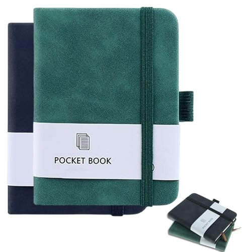 cuhostki Taschennotizbuch, 2 Stück A7 Notizbuch, Notizbuch Mit Linierten Seiten, 200 Seiten, Mit Gummizugverschluss, Für Arbeit College, Gift Office Supplies, 11 x 8 Cm(Schwarz, Grün)