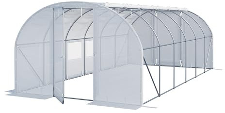 Serre Tunnel Premium TOOLPORT 3x6m avec Porte pivotante, bâche PE 180 g/m² Blanc Transparent