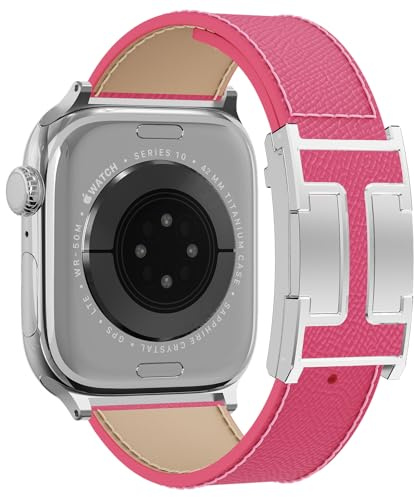 Correa magnética de cuero compatible con Apple Watch Ultra de 49 mm, 46 mm, 45 mm, 44 mm, 42 mm, 41 mm, 40 mm, 38 mm, correa de repuesto de diseñador para mujeres y hombres, iWatch Series 9/8/7/6/5/4