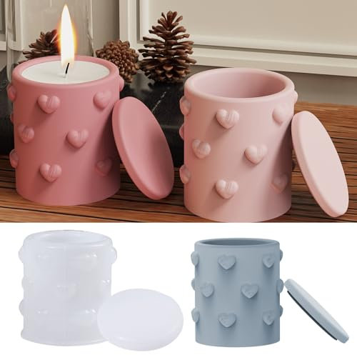 Xidmold Silikonform Gefäß mit Deckel, Liebe Herz Silikonform Kerzenhalter Gießform Beton, Gießformen Silikon für Kerzenhalter BlumentöPfe Vorratsgefäß