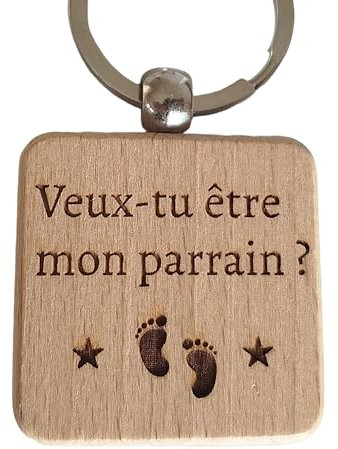 Porte-clé en Bois Gravé Personnalisé Veux-tu être mon Parrain ? - Cadeau Unique pour Demande Parrain Originale