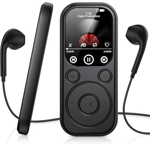 128GB Lettore MP3 con Bluetooth 5.4, Lettore Musicale con Radio FM, Registratore Vocale, Suono HiFi, Funzione E-book, Auricolari Inclusi (Nero)