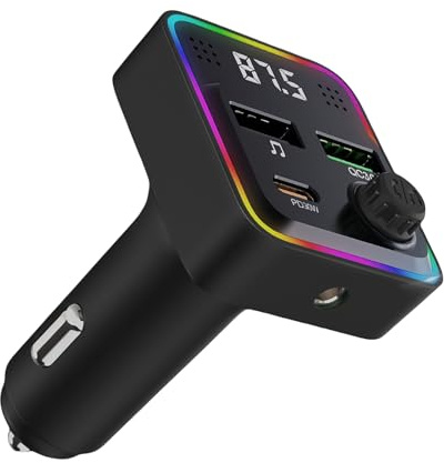 Bluetooth 5.3 FM Transmitter Car Adapter PD 30W & QC3.0 Dual USB Port and 1 Type-C Fast Charging Wireless Radio Music Adapter LED Display Hands-Free Calling Support AUX USB Drive Car Kit