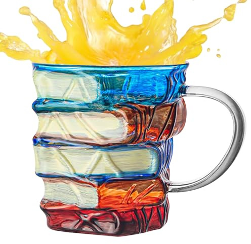 Buchtasse | Glasbuchtasse Kaffee Trinkbecher – Tumbler Vintage Wasserbecher Lustige Dekoration, Schreibtisch-Zubehör, Heimdekoration für Bibliothekar-Leser, Schriftsteller, Frauen, Geburtstag