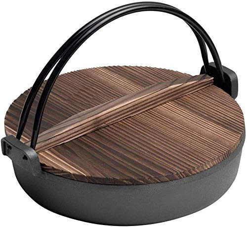 JYBNBBE Sukiyaki, Cast Iron Casserole Crock Pot with Cast Iron Pot Lid Cast Iron Pot with Lid Hub Individual Style Sukiyaki Sukiyaki Pan Wrought Iron Pot Melting Pot,Brown