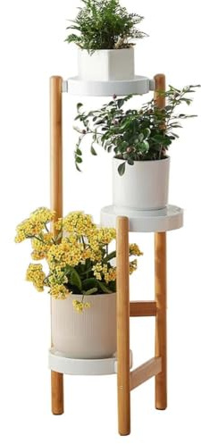 Eck-Pflanzenständer mit 3 Etagen, für drinnen und draußen, Blumenregal für Balkon, Garten, Terrasse, Wohnzimmer und Büro, platzsparendes Pflanzenregal aus Holz für Töpfe und Grünpflanzen (79,5 cm)