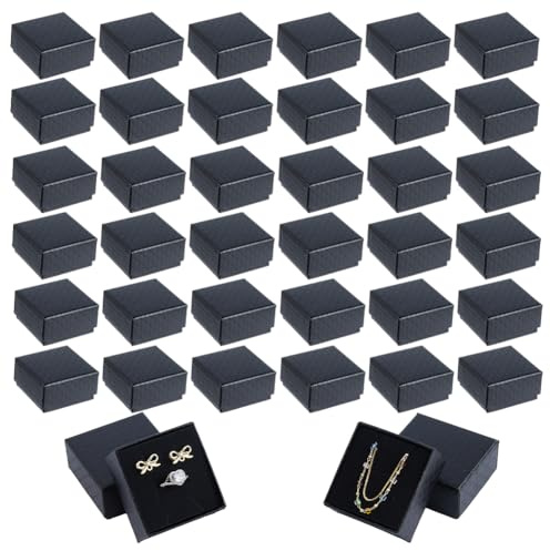 DICOSMETIC 100 Stück Schmuckschatullen 5.45x5.2x2.9cm Kleine Ring Geschenkschatullen Aus Kartonpapier Schwarz Mit Rautenstruktur Schmuckschatulle Für Ohrringe Ringe Armbänder Verpackung