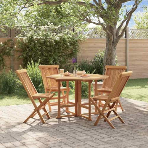 Runheo 5-TLG. Garten-Essgruppe Klappbar Massivholz Teak, 110x110cm Outdoor Möbel Set für Terrasse, Balkon, wetterfest, Naturholz Optik