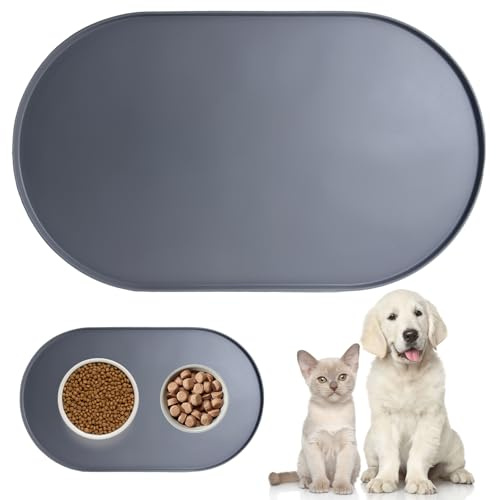 TENGWA hundmatmatta kattmatmatta 48 x 28 cm skålunderlägg för hundskål kattskål upphöjd kant silikon hundskål underlägg halkfritt design 100 % vattentät