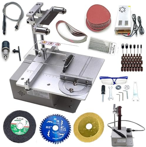 Mini Table Saw - 360W Dust-Free Electric Sanding Belt Edge Grinder, Motor Speed 5000-10000 RPM, Versatile Desktop Manual Jade Grinder for DIY Projects