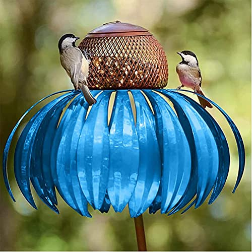 Qcwwy Pali per Fiori in Metallo, Mangiatoia per Uccelli Blu per Giardino Esterno, Vassoio per Semi di Uccelli in Metallo con Design Facile da Piegare e Paletto per Fiori (BLUE)