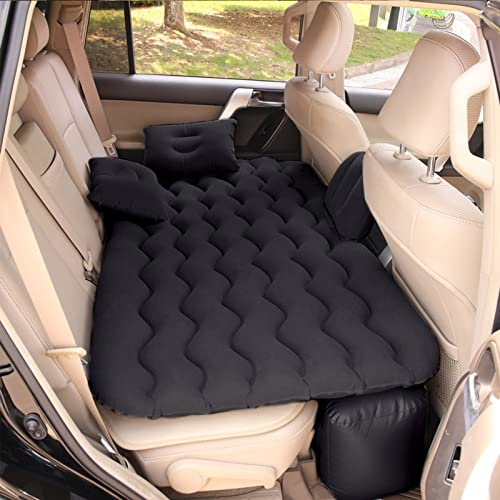 Auto Luftmatratze 128x70cm Aufblasbare Matratze für Rücksitz & Kofferraum, Tragbares Auto Reisebett inkl. 2 Kissen, Dickere Kofferraum-Matratze für Camping, Draußen und Reisen Schwarz (Schwarz)