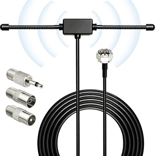 FM DAB Radio Aerial Antenna with 3M Coaxial Cable & 3 Universal Adapters | 75 Ohm High Gain Premium Indoor Antenna for HiFi AV Audio Video Home Cinema Theater Stereo Receiver System