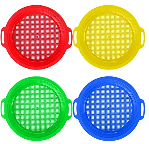 Juego de 4 coladores de arena de plástico, colador redondo para niños, caja de arena, juguetes de playa, juguetes al aire libre, verano, jardín, accesorios para playa, vacaciones, siete