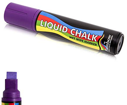 Rainbow Chalk Markers - Liquid Chalk Wet Wipe Marker Pen Violet - 15mm Broad Nib Rain Resistant Chalkboard Ink