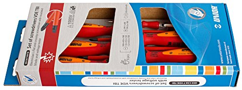 UNIOR 617043 - TVDETBI-Juego de 6 destornilladores aislados VDE TBI con buscapolos en caja de cartón serie 603CS