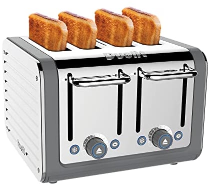 Dualit Architect 4 Slice Toaster | Stainless Steel with Grey Trim|Extra-Wide Slots–Peek and Pop Function–Patented Perfect Toast Technology–Matching Kettle and Sandwich Cage Available | 46526