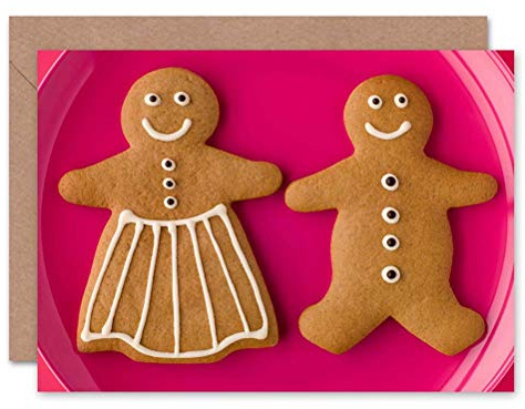 Wee Blue Coo GINGERBREAD MAN WOMAN ROMANCE LOVE PINK CHRISTMAS FOOD BLANK BIRTHDAY CARD