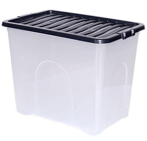 CrazyGadget® 80L 80 Litre Extra Large Big Plastic Storage Clear Box Strong Stackable Container - Made In U.K. - Pack of 5