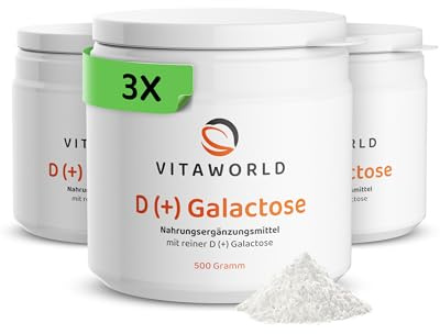 vitaworld D(+) Galactose Pulver, 3 Dosen (je 500g) | 120-Tagesvorrat, Einfachzucker für das Gehirn, ohne Zusätze, vegetarisch, glutenfrei und laktosefrei