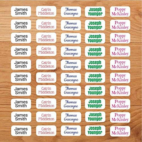 Funky Labels Stick-On Name Labels for Clothes – 60 Personalised Peel & Stick Tags – No Iron, Waterproof, Tumble Dryer Safe – Name Stickers for School Uniforms, Nursery, Bottles & Care Homes