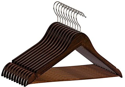 RSR Hangers Kleiderbügel aus Holz 100 Stück Braun Holzkleiderbügel mit Hosensteg 44,5 cm | 360° drehbarer Haken | Jackenbügel | Hemdenbügel | Hosenbügel | Anzugbügel