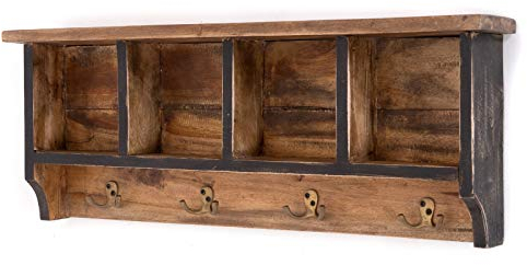 Porte-manteau mural Vintage 70 avec étagère style ancien en bois recyclé look vintage 70 x 27 x 11 cm