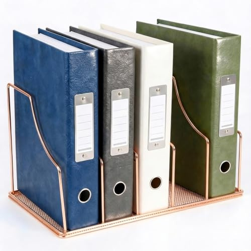 Simmer Stone File Sorter Organiser, 5 Section Magazine Holder Rack, Desktop Wire Book Stand for Mail, Paper, Documents, Folders, Recording and Desk Accessories, Rose Gold