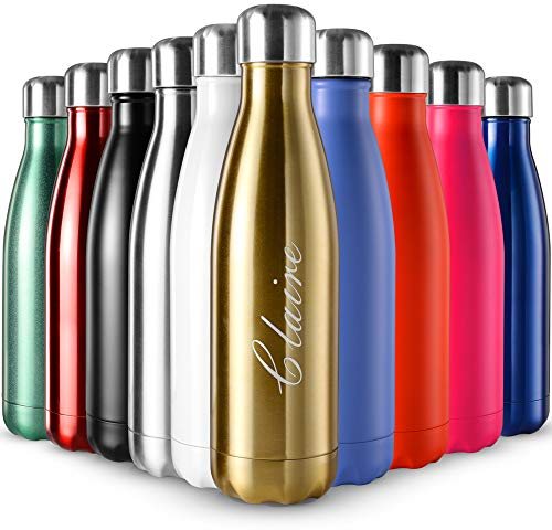 Incisione Laser Bottiglia Acciaio Inox Acqua, Senza BPA Borraccia Termica, 500ml Isolamento Sottovuoto a Doppia Parete, Borracce per Bambini, Scuola, Sport, Palestra