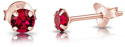 DTPsilver - * MINI * Boucles d'oreilles/Clous en Argent Fin 925 Plaqué Or Rose et Cristaux de Swarovski® Elements Ronds - Diamètre: 4 mm - Couleur: Rubis