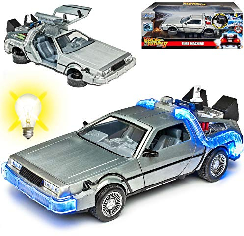 Delorean DMC Zurück in die Zukunft Back to The Future II mit anklappbaren Rädern und Beleuchtung 1/24 Jada Modell Auto mit individiuellem Wunschkennzeichen