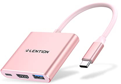 LENTION 3-in-1 USB C Hub mit HDMI, USB 3.0, Typ C, Kompatibel 2024-2016 MacBook Pro/Air 13/14/15/16, New Mac Air/Surface, ChromeBook, Multiport Aufladen Adapter USB C - Rose Gold (C14)