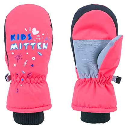 TRIWONDER Fäustlinge für Kinder, atmungsaktiv und Winddicht, Skihandschuhe Thermo Winterhandschuhe für Jungen und Mädchen (Rosenrot, S (7-9 Jahre alt))