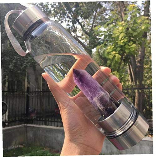 Zonfer 1pc Kristallwasserflasche, Natürliche Kristallquarz-glaswasserflasche, Bewegliche Gemstone Flasche (lila)