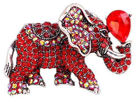 Strass Elefanten Brosche Legierung Kristall Tier Brosche Pin Glück Kleidung Corsagen für Frauen Mädchen DIY Schal Hut Schmuck Geburtstagsgeschenke (Rot)