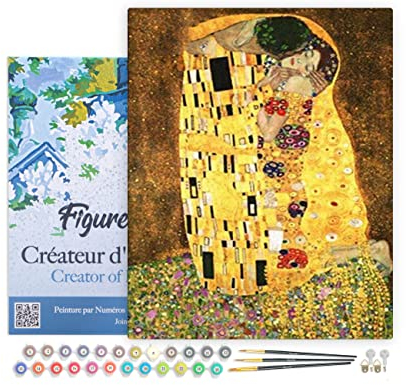Figured'Art Malen Nach Zahlen Erwachsene Mit Rahmen Klimt - Der Kuss - Paint by Numbers Basteln DIY Bastelset 40x50cm Leinwand gespannt auf Holzrahmen