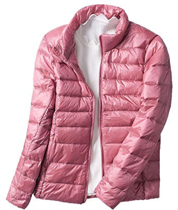 Doudoune Femme Ultra Légère Veste Matelassée à Col Montant Hiver Blouson Manteau Court Rose XL