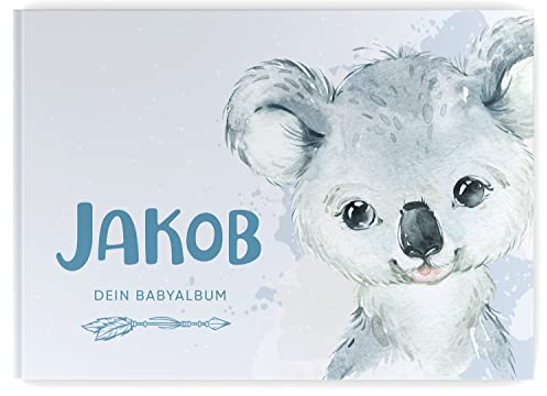 Babyalbum - Mein erstes Jahr, Junge Mädchen, Album zur Geburt, Baby-Tagebuch, schönsten Momente und Erinnerungen zum Auszufüllen auf 104 Seiten (mit Personalisierung, Koala, blau)