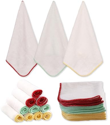 Lorandos 12er Set Bambus Babywaschlappen, 25X 25 cm Gesichtstuch, Wiederverwendbare Abschminktücher mit Starker Saugkraft, Waschbar, Nachhaltig, Ideal für Bad, Reinigung und Körperpflege