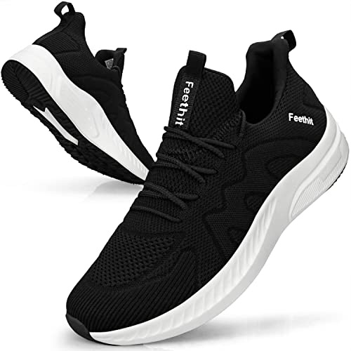 Feethit Trainers Men Running Shoes Sports Walking Gym Sneakers Outdoor | Breathable knitted mesh upper, cushioned inner, grippy EVA rubber sole, slip-on lace-up, fits sports, gym, work & daily wear