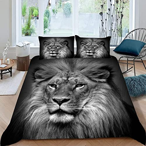 LUKAVA Bettwäsche 155x220 Teenager Löwe Löwe Bettwäsche-Set 3er Set Jungen Mädchen Bettbezug mit Reißverschluss Mikrofaser Bettbezüge mit 2 Kissenbezug 80x80