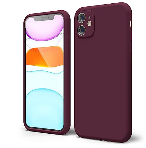 oakxco for iPhone 11 Phone Case Liquid Silicone, Thin Slim Soft Rubber TPU Plain Smooth Gel Cover for Women Girl Aesthetic Design, Matte Solid Protective & Shockproof Bumper Grip, Burgundy Plum Wine