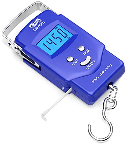 Dr.meter Kofferwaage digital mit Haken (PS01), 110 lb/50 kg Fischwaage, Kofferwaage mit LCD-Display, Maßband, tragbare Gepäckwaage, 2 AAA-Batterien, Angeln Geschenke für Männer