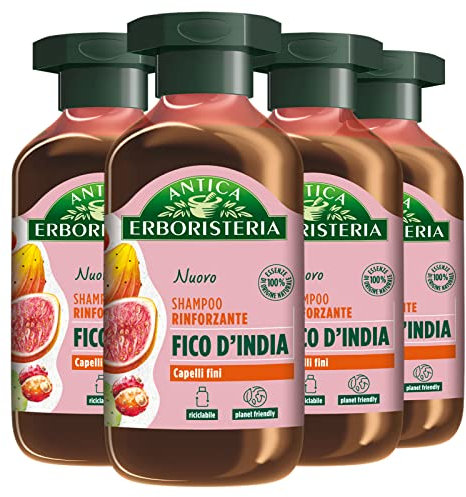 4x Antica Erboristeria Shampoo Rinforzante al Fico d'India per Capelli Fini Formula Vegan Senza Siliconi e Coloranti - 4 Flaconi da 250ml
