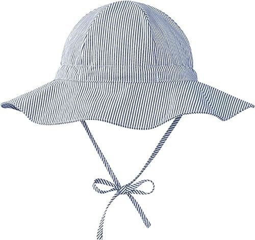 Durio Sonnenhut Baby Hut Kinder Verstellbarer Faltbare UV-Schutz mit Verstellbarem Bindebändern und Breite Krempe Marineblau Streifen 12-24 Monate (Tag Size M)