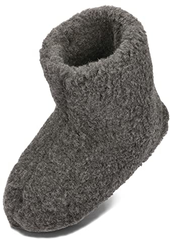 BeComfy Warme Hausschuhe Damen Herren Hüttenschuhe aus Schafwolle (Asche, EU Schuhgrößensystem, Erwachsene, Numerisch, M, 47)