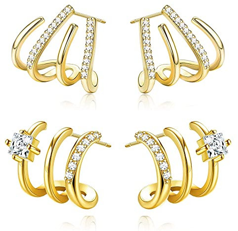 Adramata 14 Karat Vergoldete Klaue Ohrringe Mit Silberner Nadel - 4 Krappen Wrap Ohrringe für Freundin